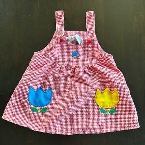 Basic Editions Casual Red and Blue Dress with Tulip Accents